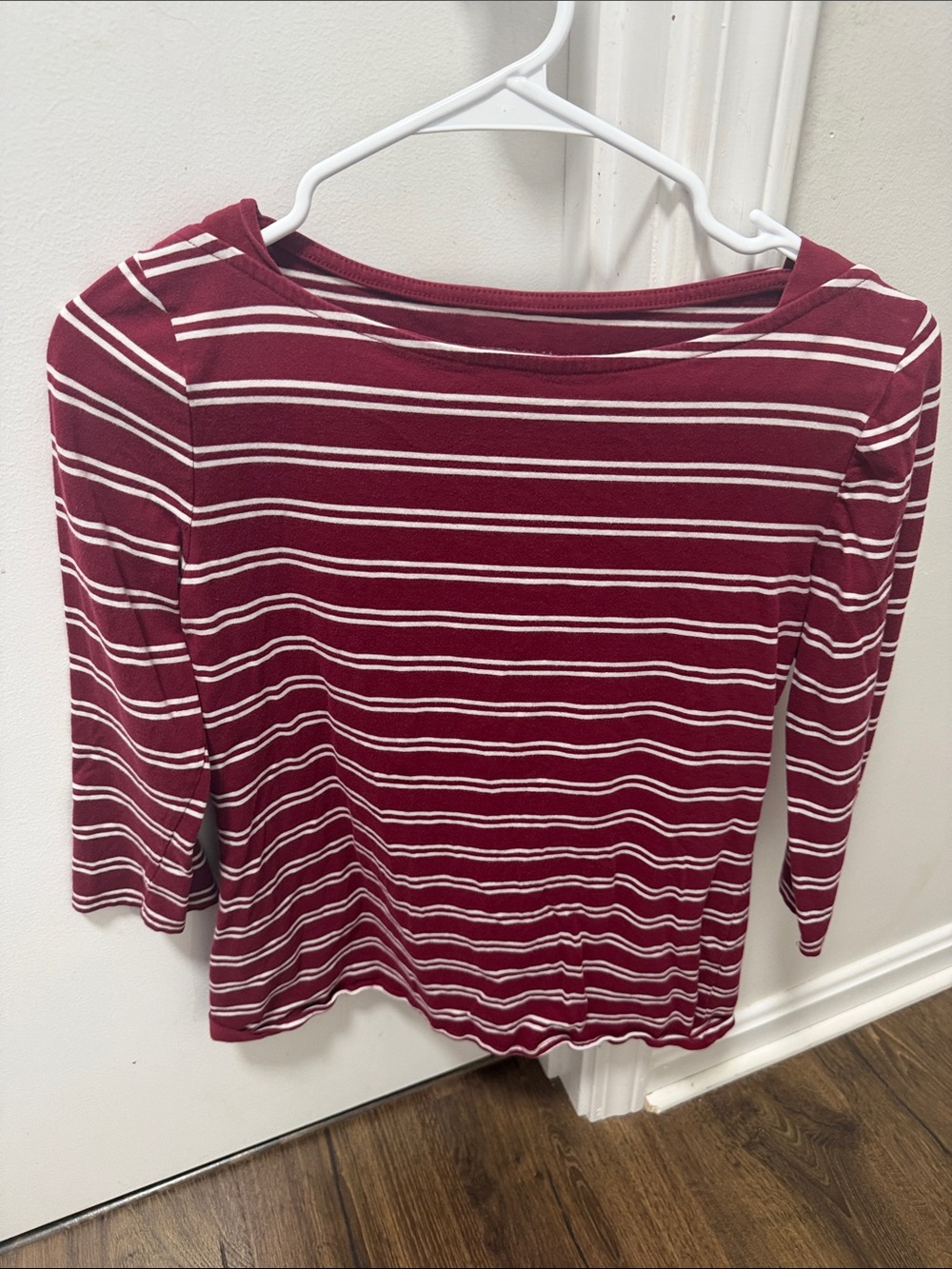 Merona Burgundy and White Striped Long-Sleeve Top